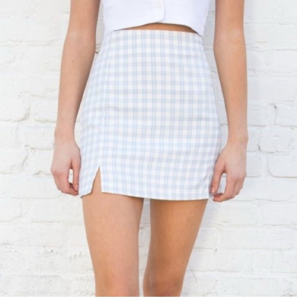 Brandy Melville Light Blue and White Checkered Mini Skirt